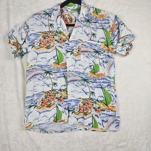 Vintage Hawaiian Shirt Oak Tree Small Tropical Beach Retro Hawaii